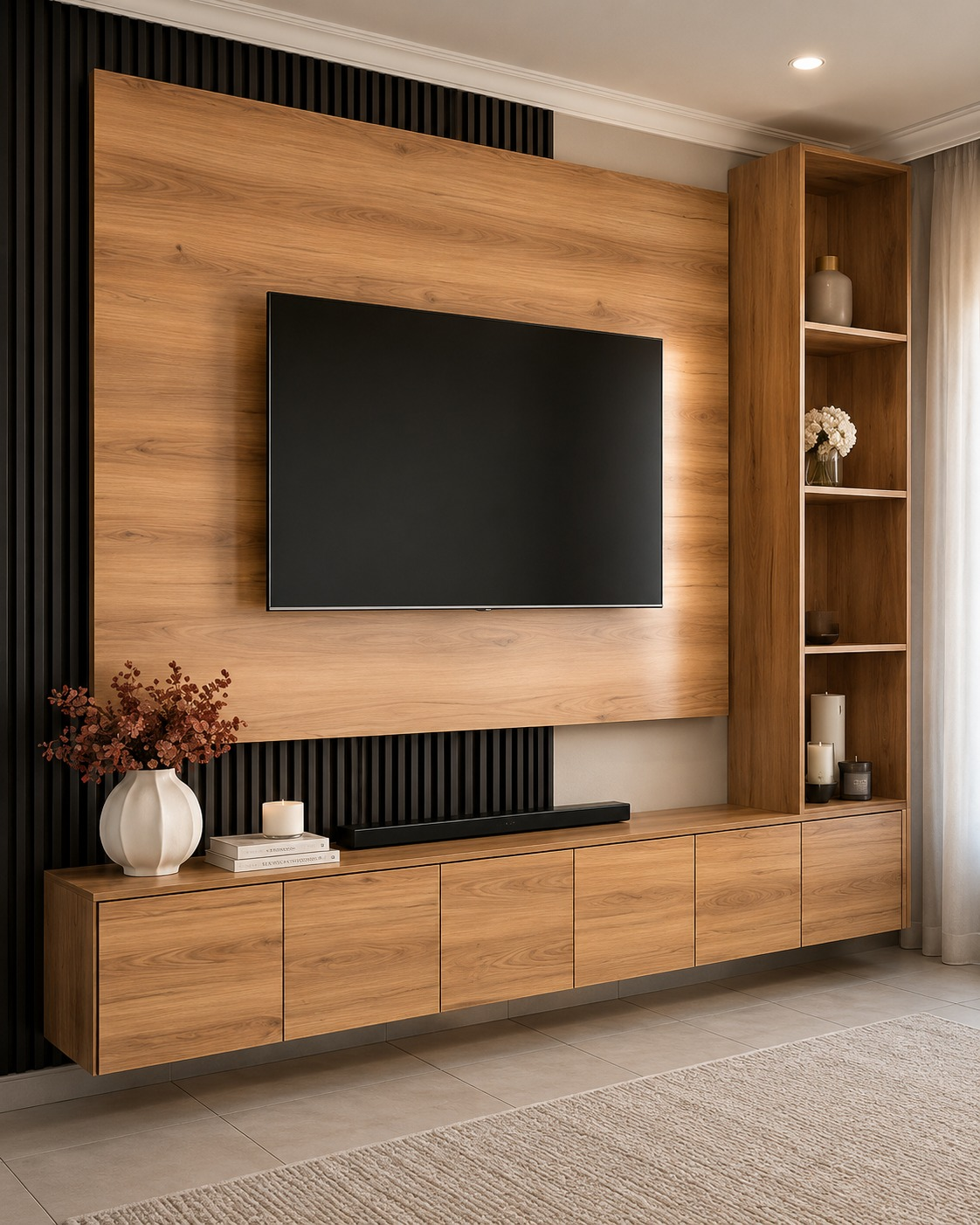 Custom cabinetry detail with oak fronts